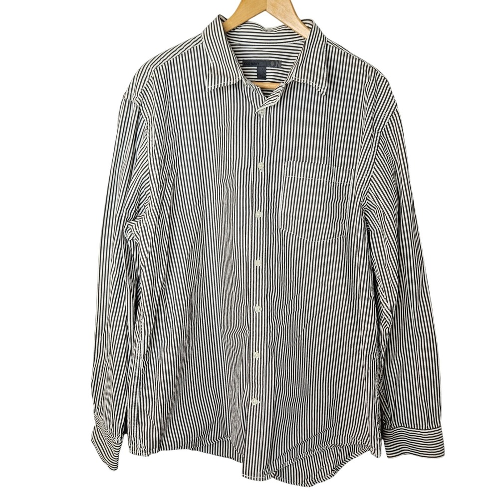 Old Navy Men XL Black White Vertical Stripe Button Down Long Sleeve Cotton Shirt